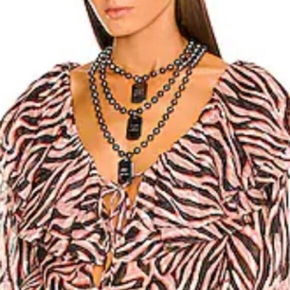 NWT Dundas X Revolve Lana Blouse in Natural Zebra Blouse XS Metallic - Picture 4 of 14